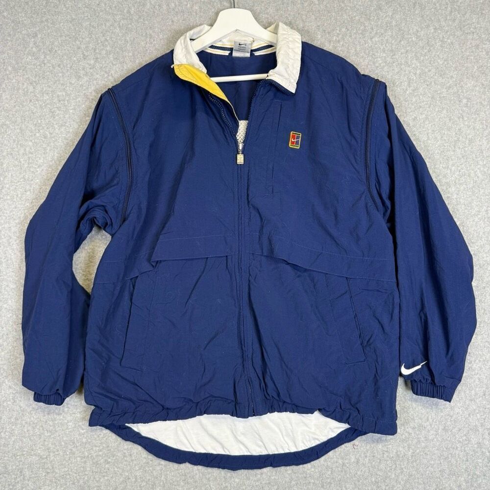 Vintage Nike Court Jacket Mens Medium Blue Logo Swoosh Zip Up Windbreaker Trac